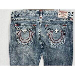 True Religion Straight Leg Mens Blue Flap Nat Super T Red Distressed 46x33 Y2K